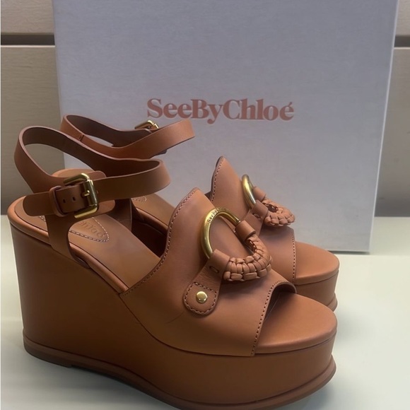 See By Chloe Women's Tan Wedge Sandals - Picture 1 of 8